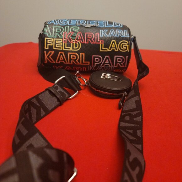 SALE! Karl Lagerfeld Paris Multicolor Logo Crossbody Bag with Earbud Case/ NWOT - Picture 10 of 13